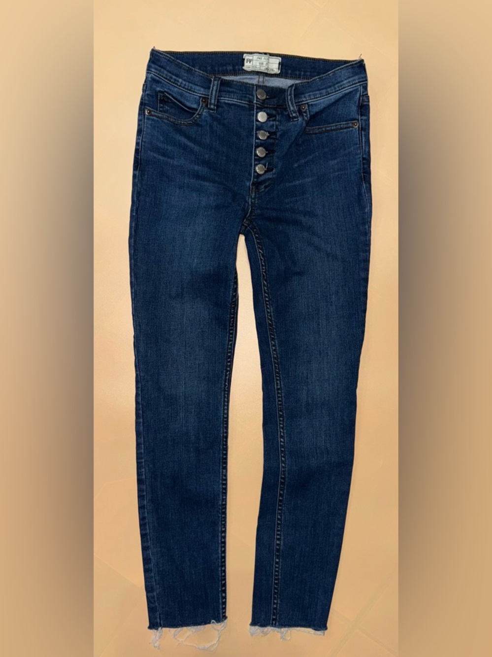 Free People Button Fly Skinny Jeans Womens Size 27 Raw Hem High Rise Stretch
